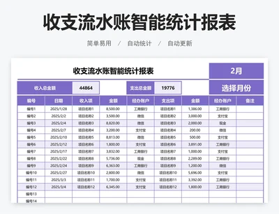 收支流水账智能统计表