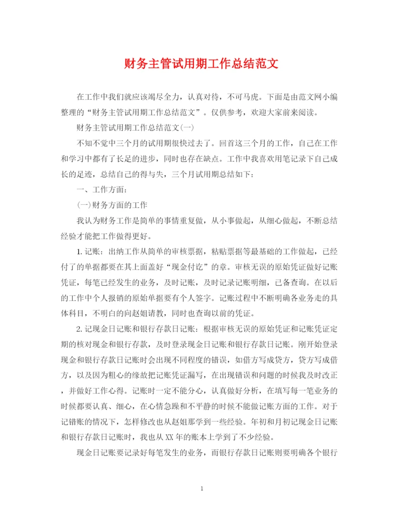 精编之财务主管试用期工作总结范文2.docx