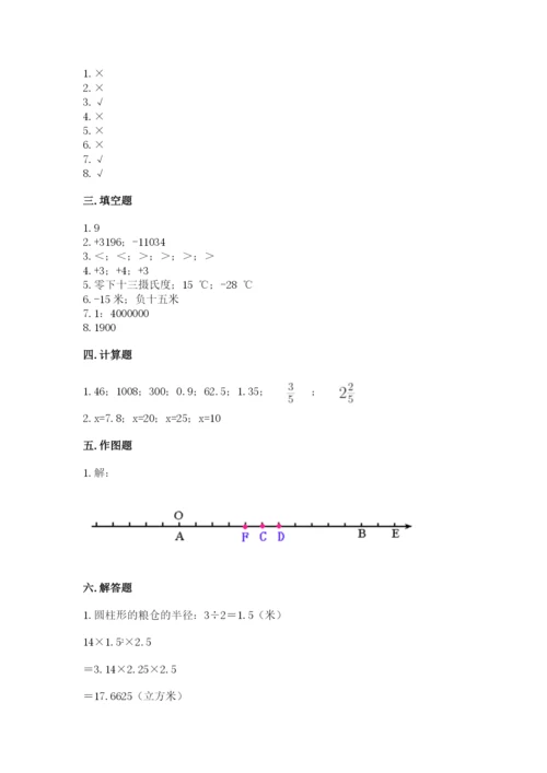 冀教版小学六年级下册数学期末综合素养测试卷及参考答案（名师推荐）.docx