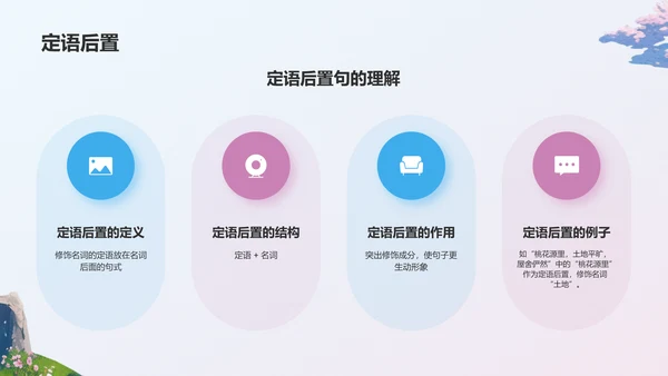 蓝色插画风桃花源记语文教学课件PPT模板