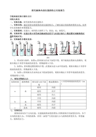 探究液体内部压强的特点实验报告