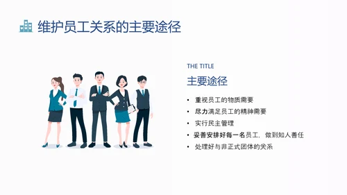 蓝色扁平卡通员工关系维护培训PPT课件