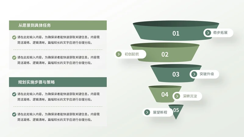 绿色商务风5项锥形PPT单页