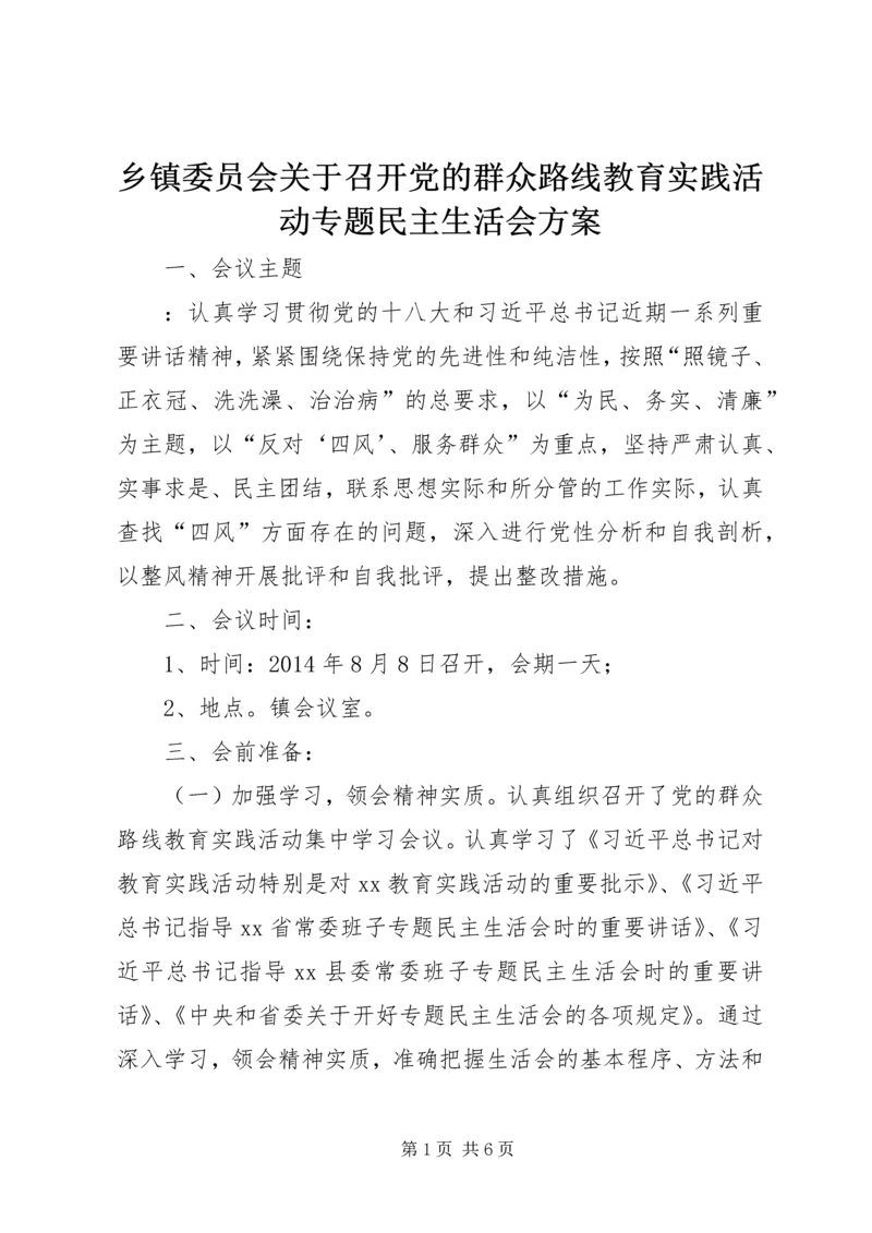 乡镇委员会关于召开党的群众路线教育实践活动专题民主生活会方案.docx