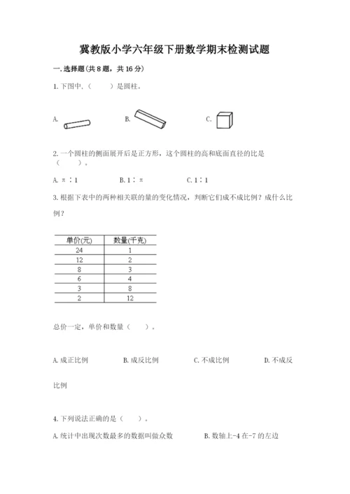 冀教版小学六年级下册数学期末检测试题精品（能力提升）.docx