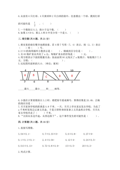 小学五年级上册数学期末考试试卷及参考答案（预热题）.docx