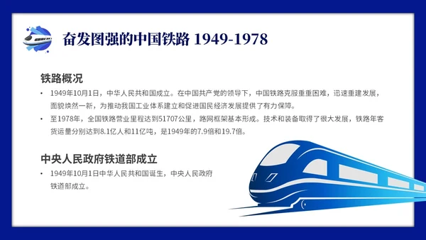 蓝色简约中国铁路发展史主题PPT模板