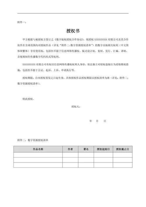 数字版权授权合作协议