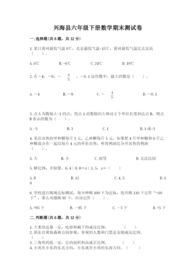 兴海县六年级下册数学期末测试卷精品.docx