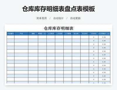 仓库库存明细表盘点表模板