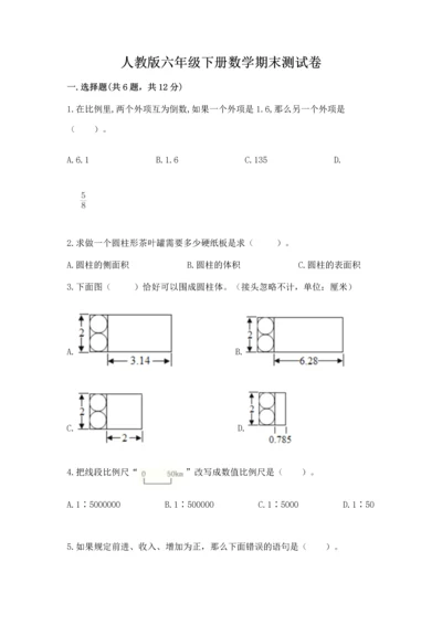 人教版六年级下册数学期末测试卷含答案（轻巧夺冠）.docx