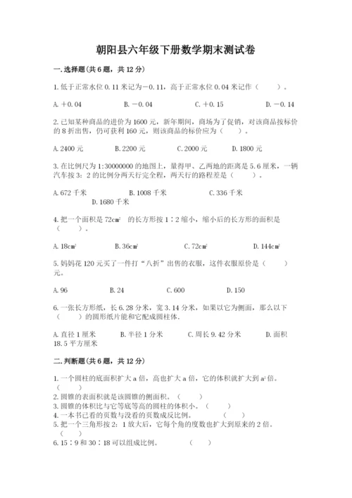 朝阳县六年级下册数学期末测试卷附答案.docx