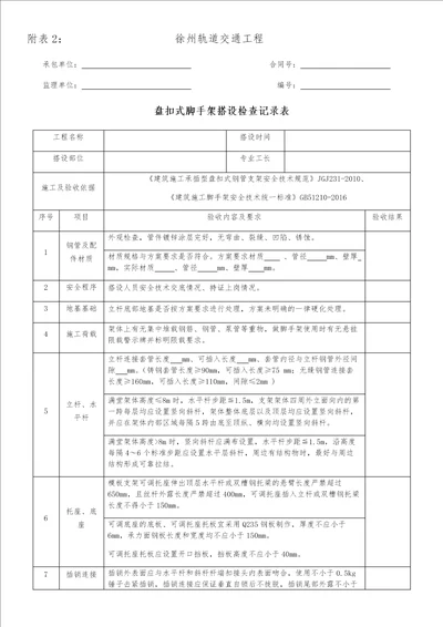 盘扣式脚手架搭设检查记录表