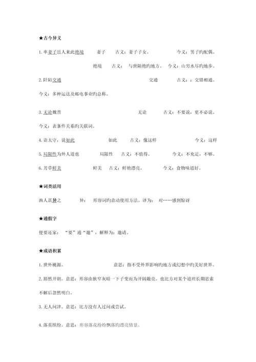 2023年部教版语文八年级下册桃花源记知识点归纳.docx