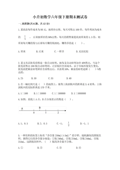 小升初数学六年级下册期末测试卷新版