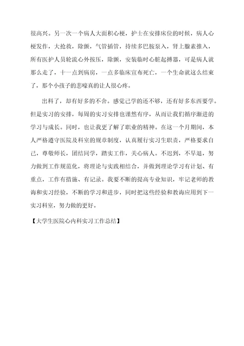 大学生医院心内科实习工作总结