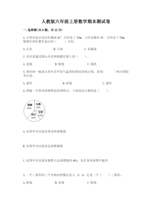 人教版六年级上册数学期末测试卷附答案（名师推荐）.docx