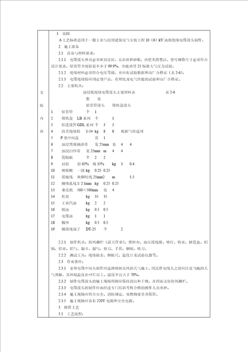 技术交底北京建工集团通用106KV油纸绝缘电缆接头制作4页