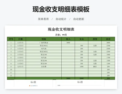 现金收支明细表模板