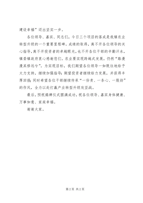 农产品流通基地揭牌仪式镇领导讲话稿 (3).docx