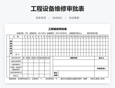 工程设备维修审批表