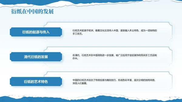 蓝色国风非遗衍纸技艺赏析PPT模板