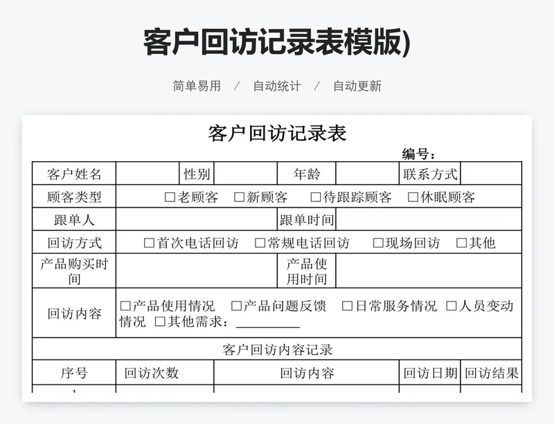 客户回访记录表模版)