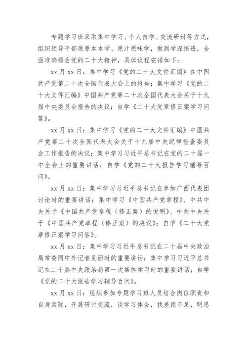 【学习计划】党的二十大精神专题学习班培训方案（含安排表格）.docx