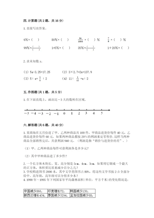 冀教版小学六年级下册数学期末检测试题a4版.docx