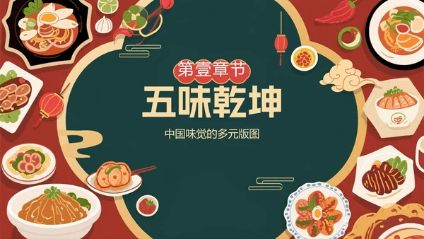 中国风手绘插画中国美食介绍PPT模板
