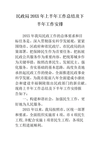 民政局上半年工作总结及下半年工作安排