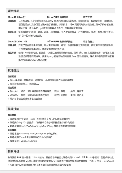 多页PHP程序员简历模板