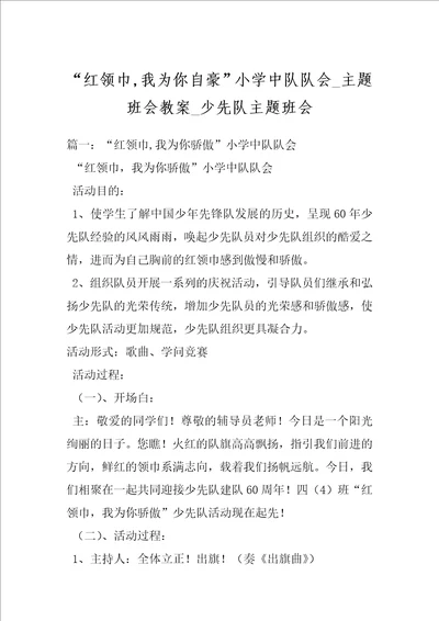 “红领巾,我为你自豪小学中队队会 主题班会教案 少先队主题班会