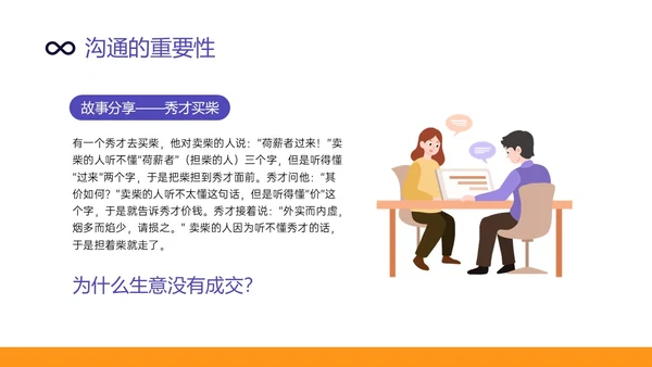 黄紫色简约插画职场沟通技巧培训ppt模板