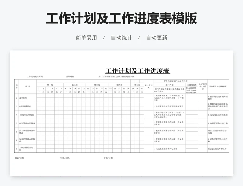 工作计划及工作进度表模版