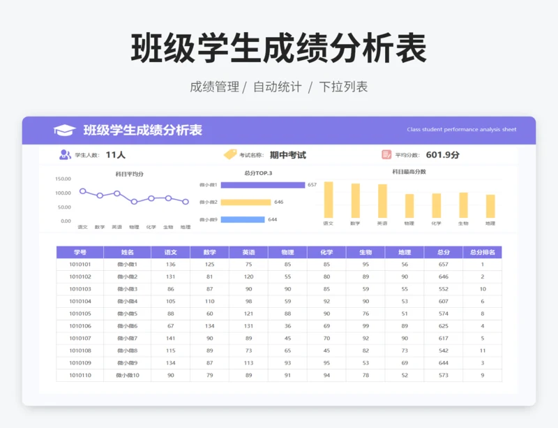 班级学生成绩分析表