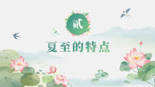 绿色清新古风二十四节气之夏至节气介绍PPT模板