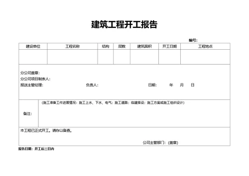 简约风建筑工程开工报告