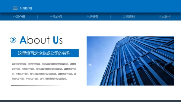 蓝色高端大气企业创业项目融资商业计划书PPT