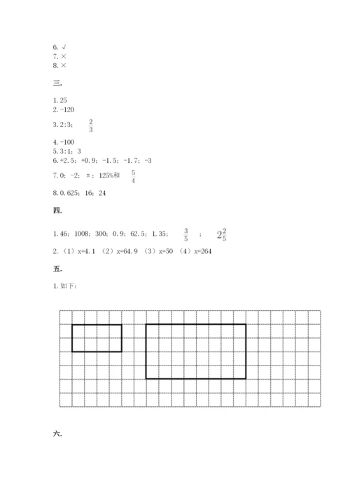 小学六年级下册数学摸底考试题附参考答案（夺分金卷）.docx