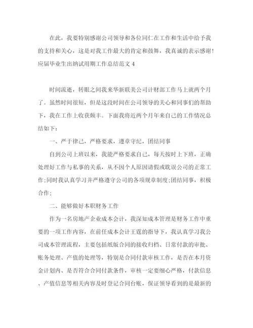 精编之应届毕业生出纳试用期工作总结范文.docx