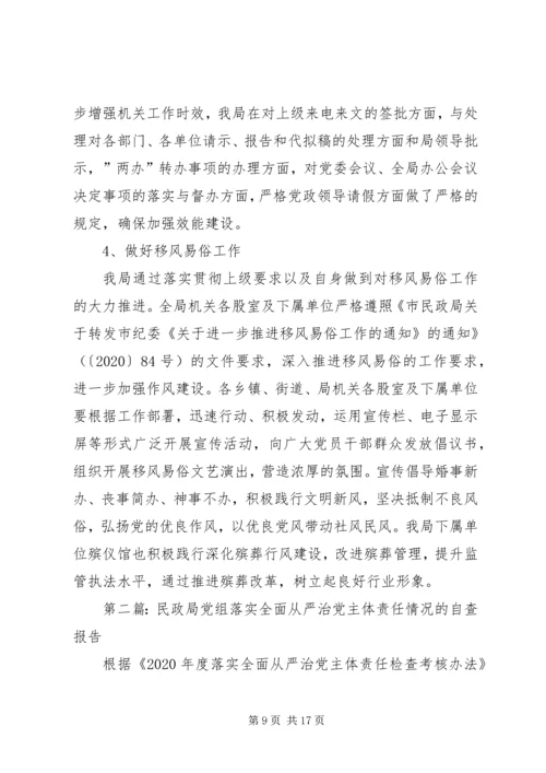 民政局党组落实全面从严治党主体责任情况的自查报告.docx