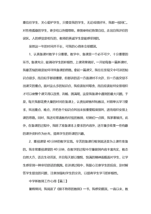 关于中学新教师工作心得体会800字5篇