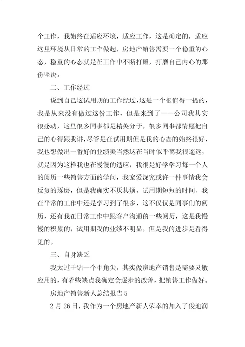 2023年房地产销售新人工作总结报告五篇