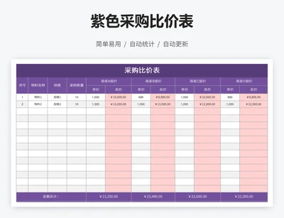 紫色采购比价表