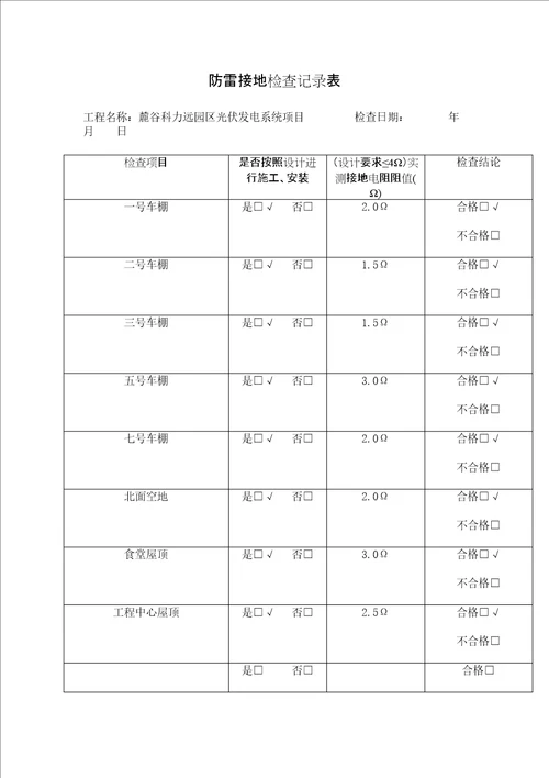 防雷接地检查记录表