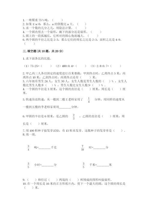 人教版六年级上册数学期末测试卷含答案（最新）.docx