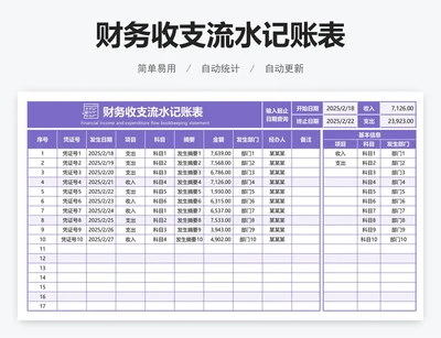 财务收支流水记账表