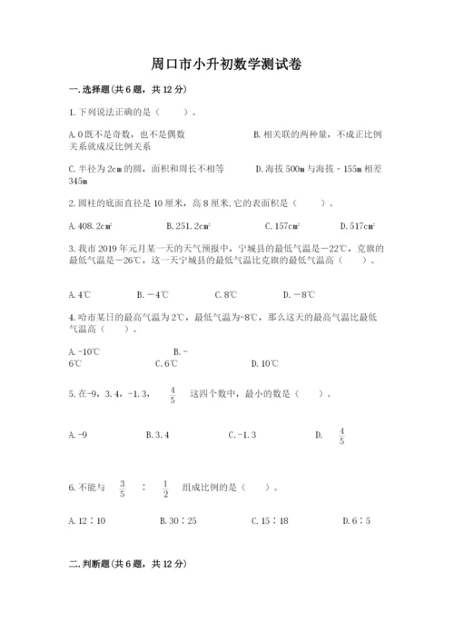周口市小升初数学测试卷完美版.docx