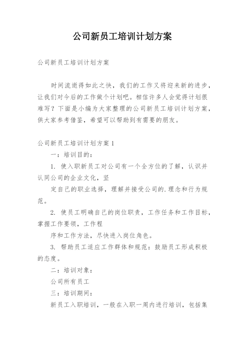 公司新员工培训计划方案.docx